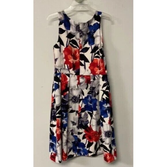 Luxe Carmen Marc Valvo Dress Red,White & Blue Floral Sleeveless Sheath Size 10 - Picture 2 of 8